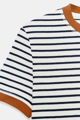 CAMISETA RAYAS MANGA CORTA / Crudo / Marino - Zara фото 6