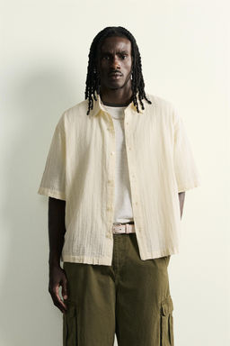 CAMISA BOXY FIT JACQUARD RAYAS / Vainilla - Zara фото 2