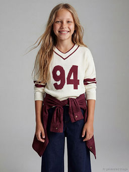 V Yaka K?z ?ocuk Triko Kazak