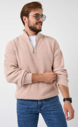 Джемпер мужской с воротником-стойкой на молнии P321-15629 бежевый - Primm фото 2