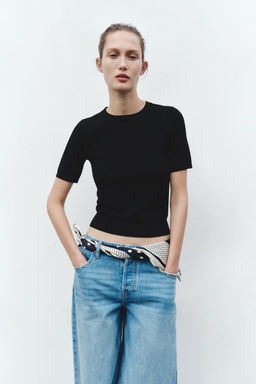 BASIC PLAIN KNIT SHORT SLEEVE TOP - Zara фото 44