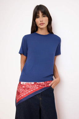 Lacivert Duz Regular/Normal Kal?p K?sa Kollu Yumusak Orme T-Shirt TWOSS26TS00159