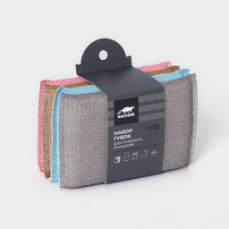 Набор губок скраберов с пластиковой нитью Raccoon, 4 шт., 13.5×8×1.4 см, МИКС