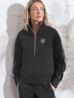 Джемпер с воротом на молнии и лампасами из футера двухнитки с эластаном