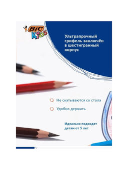 Карандаши цветные 18 цветов, детские, шестигранные, BIC Kids Tropicolors, пластиковые, ударопрочный грифель 3.2 мм
