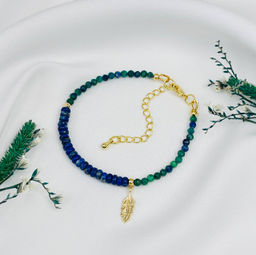 Браслет из Азурита и Лазурита с подвеской "Перо" 18,5 см +