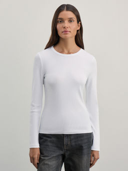 Базовый лонгслив в риб из хлопка / Zarina  фото 3