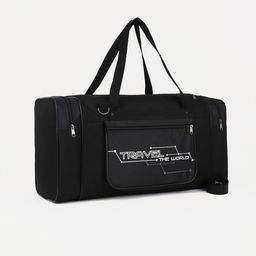 Сумка дорожная Travel the world, на молнии, 3 наружных кармана, длинный ремень, чёрная