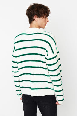 TRENDYOL MAN Vizon Casual Oversize Bisiklet Yaka Cizgili Triko Kazak TMNAW23KZ00285 - Trendyolmilla фото 6