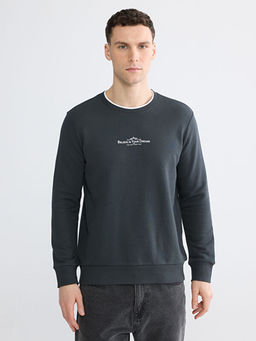 Bisiklet Yaka Bask?l? Erkek Sweatshirt