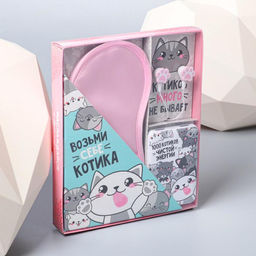 Набор маска, наушники вакуумные и внешний аккумулятор (5000 mAh) Котики, 20,5 х 16,5 см - Like me фото 3