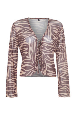 Trendyolmilla Siyah Desenli Baglama Detayl? Tul Esnek Orme Bluz TWOSS23BZ00139  фото 18