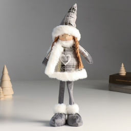 Интерьерная кукла текстильная Ангелочек в серебристом платье с мехом, 16?7?40 см