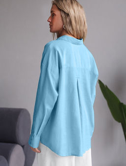 Блузка свободная с карманом из хлопка - Vilatte фото 3