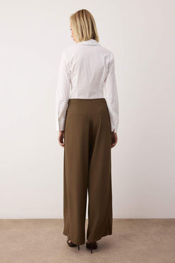 EXCLUSIVE Ac?k Haki Cift Pilili Dokumlu Kumas Extra Wide Leg Genis Paca Pantolon TWOAW26PL00122 - Trendyolmilla фото 5