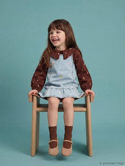 Kare Yaka Nak??l? K?z ?ocuk Jean Salopet Elbise