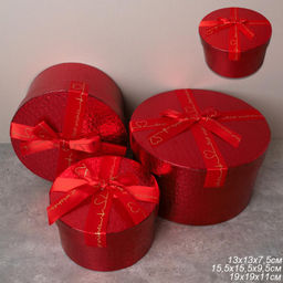 Коробка подарочная круглая 3 штуки 20х20х11 см / 3406-02 /уп 30/красная