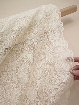 Кружевное полотно Ажурный сад (фестон с 2х ст.) цв.кремовый, ш.1.3м, хл-80%, нейлон-20%