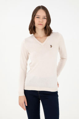 Женский базовый свитер кремового меланжевого цвета