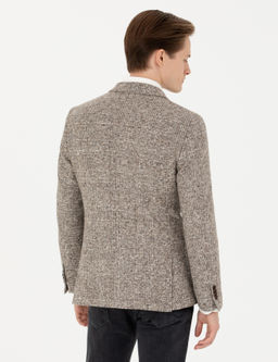 Бежевая приталенная куртка в клетку из смесовой шерсти - Cacharel фото 5