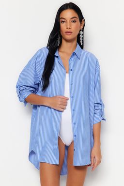 TRENDYOLMILLA Mavi Cizgili Dokuma Plaj Gomlegi TBESS22GO0664  фото 16