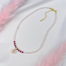 Чокер из Розового кварца и Турмалина с подвеской 38 см +