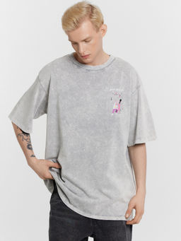 Футболка мужская серая с обработкой эйсид и принтом Моя волна