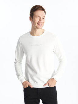 Bisiklet Yaka Uzun Kollu Bask?l? Erkek Sweatshirt