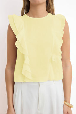 Sar? F?rf?r Detayl? Crop Boy Yar? Transparan Dokuma Bluz TWOSS26BZ00403