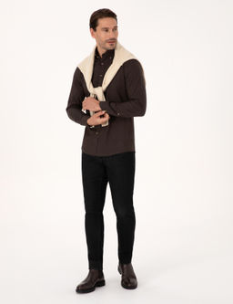 Koyu Kahverengi Slim Fit %100 Pamuk Yakas_ D__meli Flanel G_mlek - Cacharel фото 4