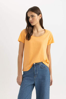 Базовая футболка стандартного кроя с круглым вырезом и короткими рукавами - Defacto фото 3