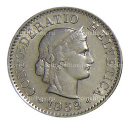 Монета 5 раппенов 1959 года B Швейцария
