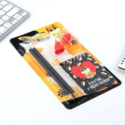 Подарочный набор канцелярский, ластики 2 шт., блокнот, карандаши «Котик»