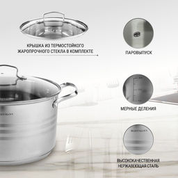 Кастрюля 3,1л, нержавеющая сталь, НМ 51118 (18см)