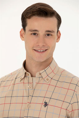 U. S. Polo Assn Мужская рубашка песочного цвета в клетку - U.s. polo assn фото 2