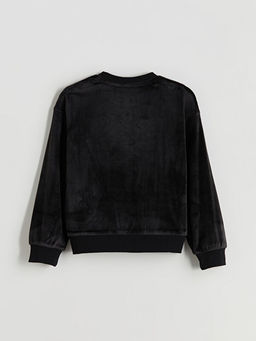Bisiklet Yaka Kadife K?z ?ocuk Sweatshirt