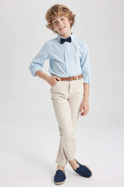 Габардиновые брюки-двойка для мальчиков с поясом