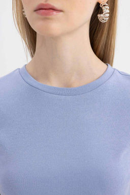 Базовая футболка классного кроя в рубчик с короткими рукавами - Defacto фото 5