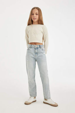 Джинсовые брюки скинни с рваными деталями для мамы для девочек - Defacto фото 4