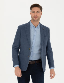 Koyu Mavi Slim Fit Y_n Kar___ml_ Ceket