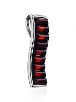 Стильный кулон с прямоугольными вставками вишневого янтаря Мозаика