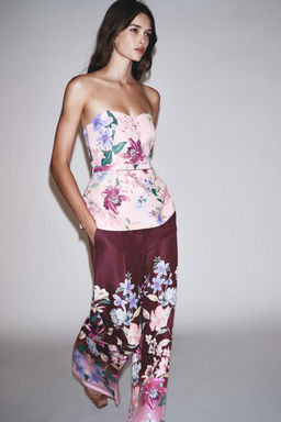 FLORAL PRINT BUSTIER TOP WITH BELT