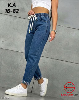 Джинсы мом на резинке высокой талии