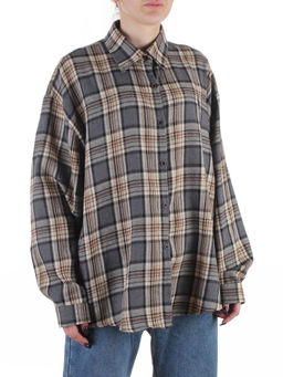 C201 GRAY/BEIGE Рубашка женская оверсайз (95% хлопок, 5% спандекс)