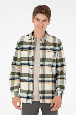 Мужская рубашка цвета хаки с длинным рукавом