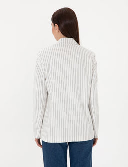 Ekru Keten Kar___ml_ Comfort Fit Kruvaze Ceket