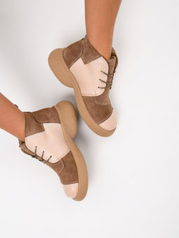 Ботинки 305.927ka.Вакса пудра+серо коричневая замша/шерсть