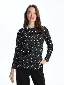 Bisiklet Yaka Desenli Uzun Kollu Kad?n Ti??rt