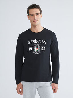 Bisiklet Yaka Uzun Kollu Be?ikta? Bask?l? Erkek Pijama ?st