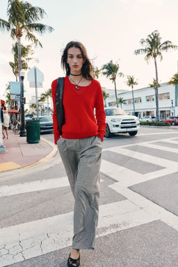 WIDE-LEG HOUNDSTOOTH TROUSERS